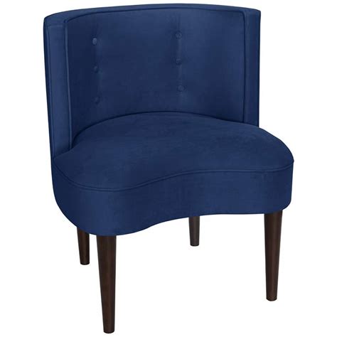 navy blue armless accent chair.